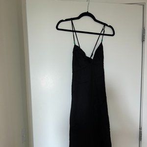 Zara Black Maxi Linen Dress Spaghetti Straps Cross Tie Back